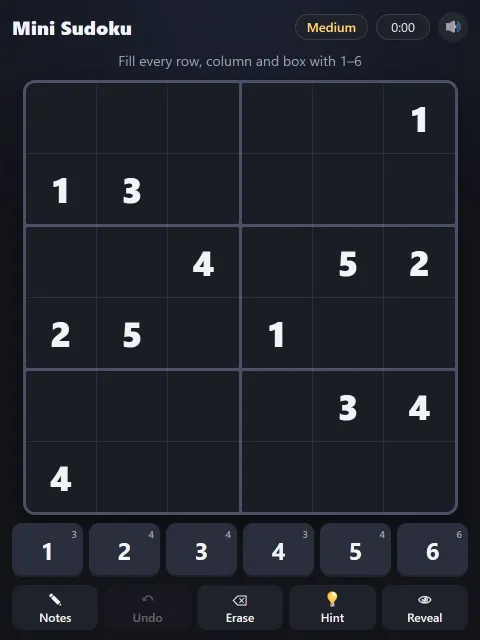 Mini Sudoku · Medium · 12 clues