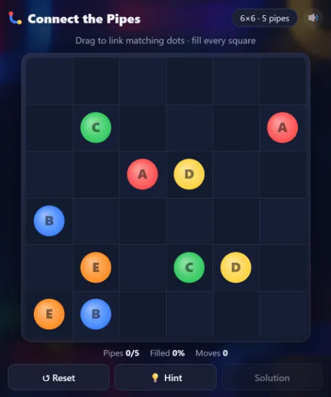 Connect the Pipes · 6×6, 5 colors