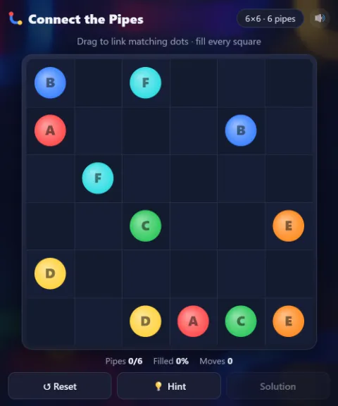 Connect the Pipes · 6×6, 6 colors